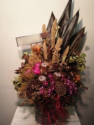アレンジメント 写真展御祝 ドライフラワーと